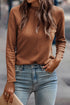 Raglan Long Sleeve Exposed Seam Detail Relaxed Fit Crew Neck Top